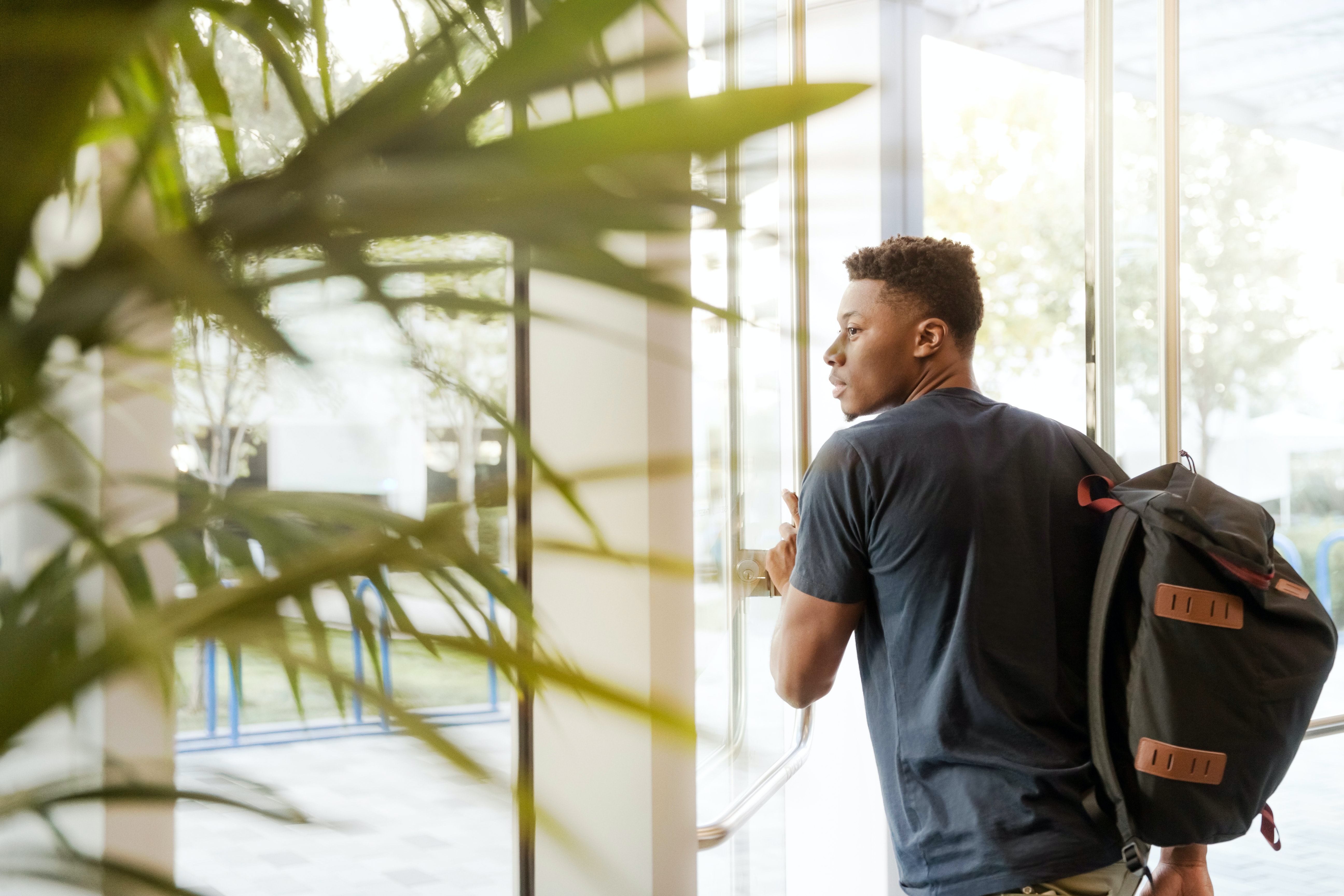 Student leaving building